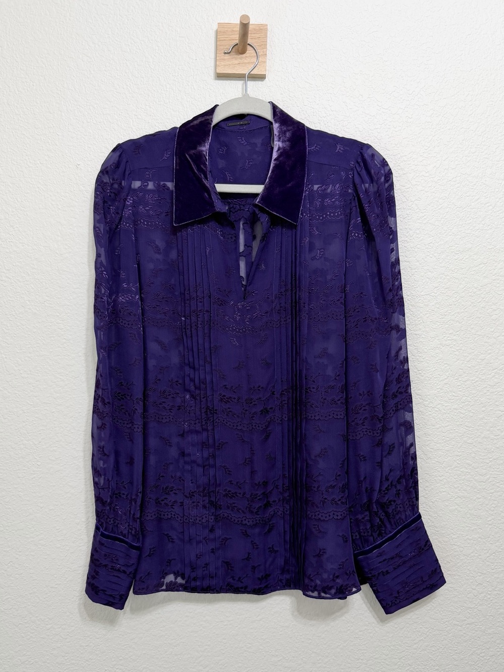 Elie Tahari Silk Velvet Sheer Blouse Large
